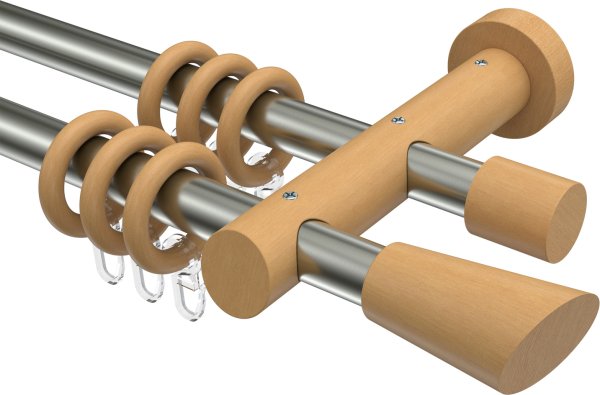 Gardinenstange Edelstahl / Holz Buche lackiert 20 mm Ø 2-läufig TALENA - Bero 100 cm