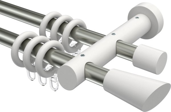 Gardinenstange Edelstahl / Holz Weiß lackiert 20 mm Ø 2-läufig TALENA - Bero 100 cm