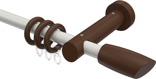 Gardinenstange Metall / Holz 20 mm Ø TALENA - Etta Weiß / Nussbaum lackiert