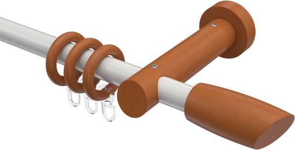 Gardinenstange Metall / Holz 20 mm Ø TALENA - Etta Weiß / Kirschbaum lackiert