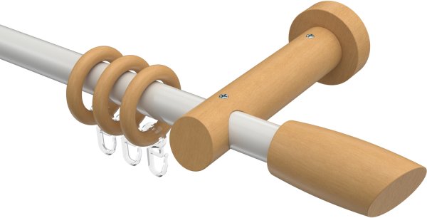 Gardinenstange Metall / Holz 20 mm Ø TALENA - Etta Weiß / Buche lackiert