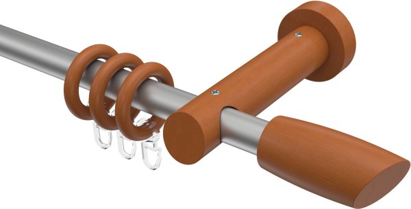 Gardinenstange Metall / Holz 20 mm Ø TALENA - Etta Silbergrau / Kirschbaum lackiert 100 cm