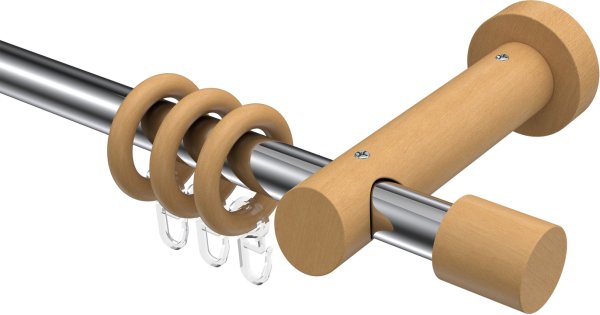Gardinenstange Metall / Holz 20 mm Ø TALENA - Feta Chrom / Buche lackiert 100 cm
