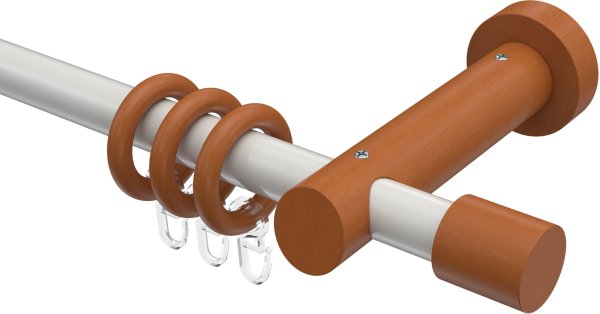 Gardinenstange Metall / Holz 20 mm Ø TALENA - Feta Weiß / Kirschbaum lackiert