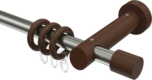 Gardinenstange Edelstahl / Holz Nussbaum lackiert 20 mm Ø TALENA - Feta 100 cm