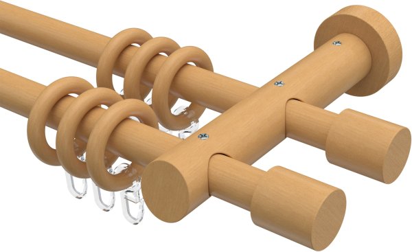 Gardinenstange Holz 20 mm Ø 2-läufig TALENA - Feta Buche lackiert 100 cm
