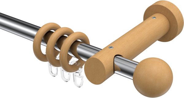 Gardinenstange Metall / Holz 20 mm Ø TALENA - Luina Chrom / Buche lackiert 100 cm