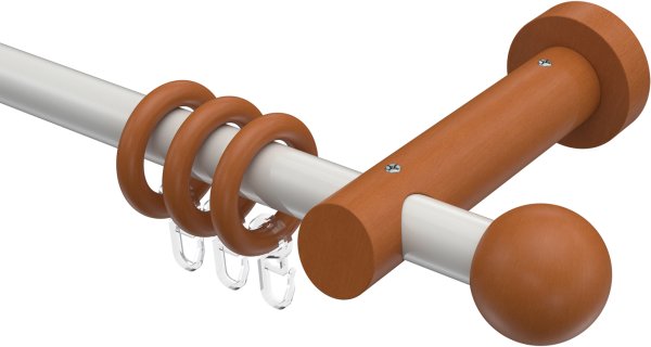 Gardinenstange Metall / Holz 20 mm Ø TALENA - Luina Weiß / Kirschbaum lackiert