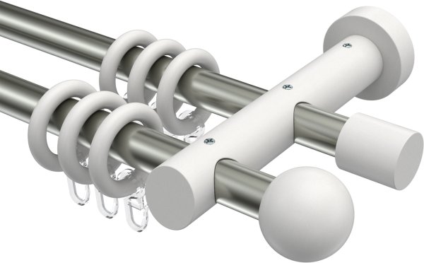 Gardinenstange Edelstahl / Holz Weiß lackiert 20 mm Ø 2-läufig TALENA - Luina 100 cm