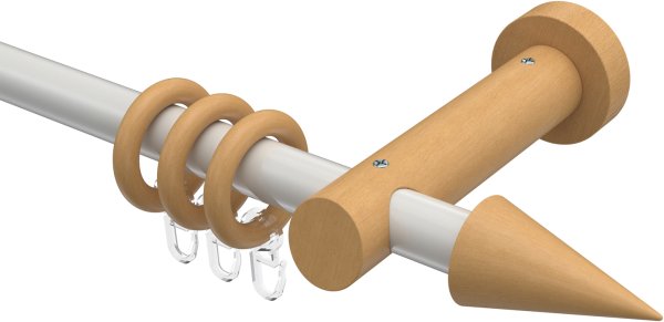 Gardinenstange Metall / Holz 20 mm Ø TALENA - Siveo Weiß / Buche lackiert 100 cm