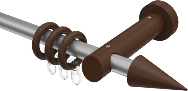 Gardinenstange Metall / Holz 20 mm Ø TALENA - Siveo Silbergrau / Nussbaum lackiert 100 cm
