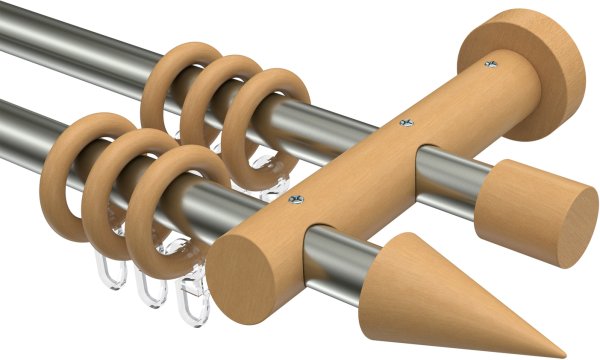 Gardinenstange Edelstahl / Holz Buche lackiert 20 mm Ø 2-läufig TALENA - Siveo 100 cm
