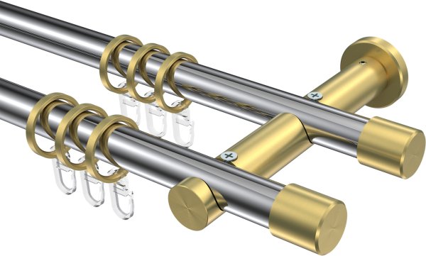 Gardinenstange Metall 20 mm Ø 2-läufig PLATON - Santo Chrom / Messing-Optik 100 cm