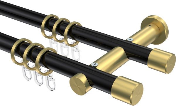 Gardinenstange Metall 20 mm Ø 2-läufig PLATON - Santo Schwarz / Messing-Optik 100 cm