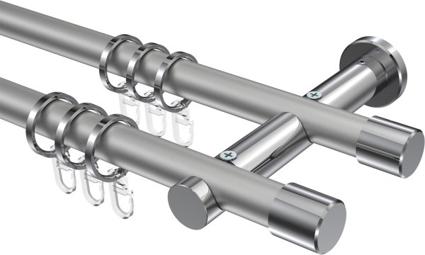 Gardinenstange Metall 20 mm Ø 2-läufig PLATON - Santo Silbergrau / Chrom 100 cm