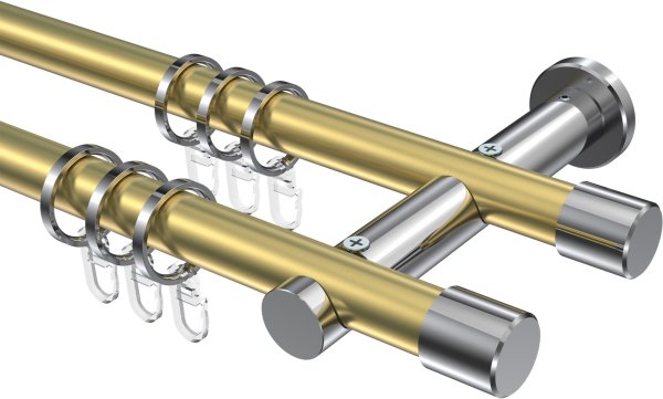 Gardinenstange Metall 20 mm Ø 2-läufig PLATON - Santo Messing-Optik / Chrom 100 cm
