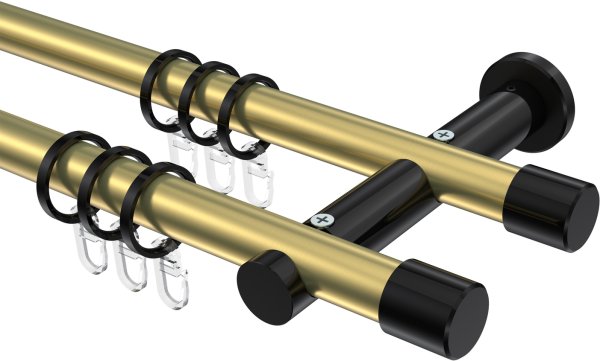 Gardinenstange Metall 20 mm Ø 2-läufig PLATON - Santo Messing-Optik / Schwarz 100 cm