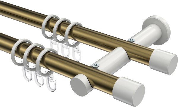 Gardinenstange Metall 20 mm Ø 2-läufig PLATON - Santo Messing Antik / Weiß 100 cm
