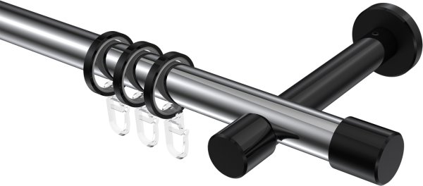 Gardinenstange Metall 20 mm Ø PRESTIGE - Santo Chrom / Schwarz 100 cm