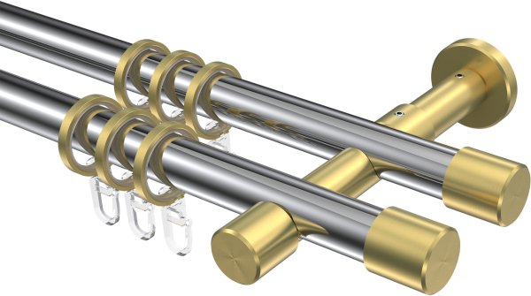Gardinenstange Metall 20 mm Ø 2-läufig PRESTIGE - Santo Chrom / Messing-Optik 100 cm