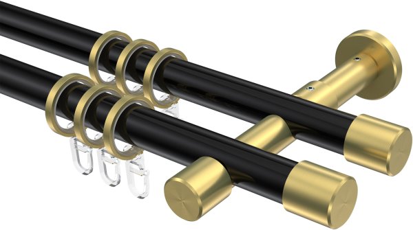 Gardinenstange Metall 20 mm Ø 2-läufig PRESTIGE - Santo Schwarz / Messing-Optik 100 cm