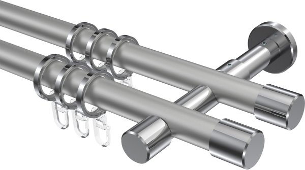 Gardinenstange Metall 20 mm Ø 2-läufig PRESTIGE - Santo Silbergrau / Chrom 100 cm