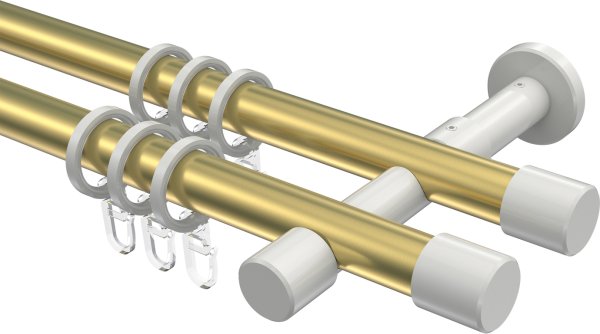 Gardinenstange Metall 20 mm Ø 2-läufig PRESTIGE - Santo Messing-Optik / Weiß 100 cm