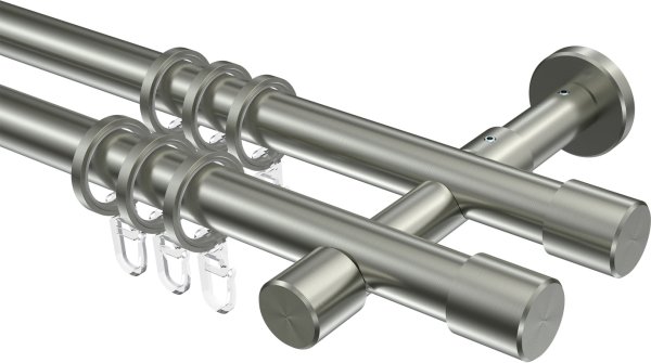 Gardinenstange Edelstahl-Optik 20 mm Ø 2-läufig PRESTIGE - Santo 100 cm