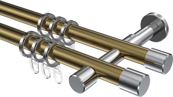 Gardinenstange Metall 20 mm Ø 2-läufig PRESTIGE - Santo Messing Antik / Chrom 100 cm