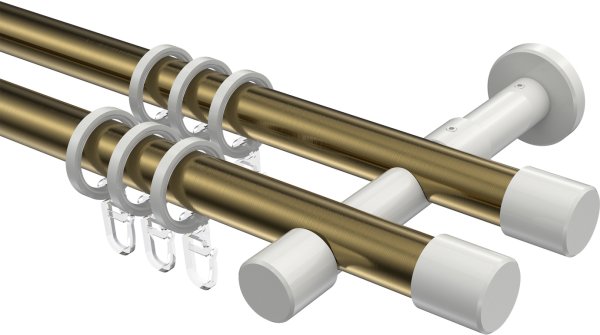 Gardinenstange Metall 20 mm Ø 2-läufig PRESTIGE - Santo Messing Antik / Weiß 100 cm