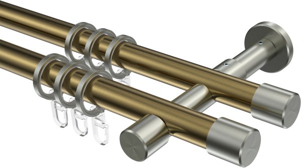 Gardinenstange Metall 20 mm Ø 2-läufig PRESTIGE - Santo Messing Antik / Edelstahl-Optik 100 cm