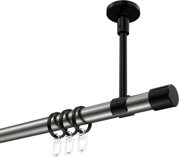 Gardinenstange Metall 20 mm Ø SONETTE - Santo Edelstahl-Optik / Schwarz 420 cm (3 x 140 cm)