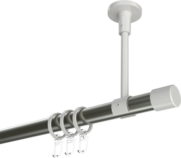 Gardinenstange Metall 20 mm Ø SONETTE - Santo Edelstahl-Optik / Weiß 100 cm