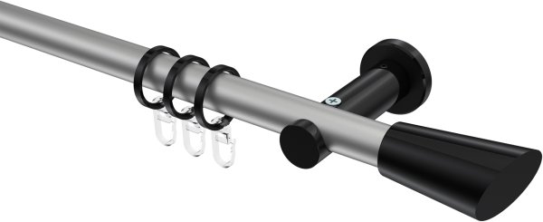Gardinenstange Metall 20 mm Ø PLATON - Bento Silbergrau / Schwarz 100 cm