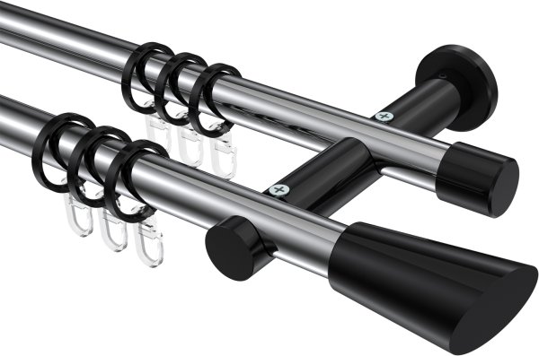 Gardinenstange Metall 20 mm Ø 2-läufig PLATON - Bento Chrom / Schwarz 100 cm