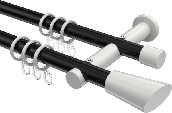 Gardinenstange Metall 20 mm Ø 2-läufig PLATON - Bento Schwarz / Weiß 100 cm