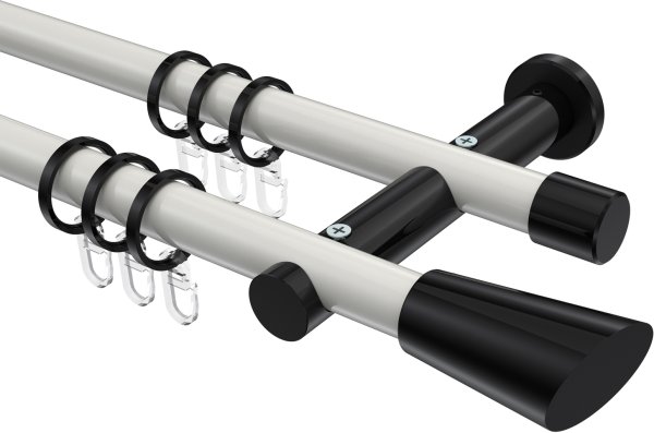 Gardinenstange Metall 20 mm Ø 2-läufig PLATON - Bento Weiß / Schwarz 100 cm