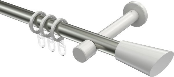 Gardinenstange Metall 20 mm Ø PRESTIGE - Bento Edelstahl-Optik / Weiß