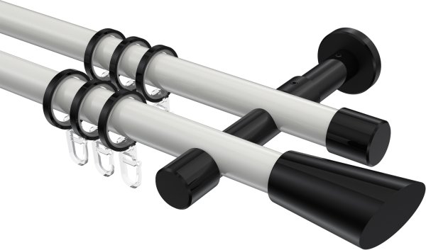 Gardinenstange Metall 20 mm Ø 2-läufig PRESTIGE - Bento Weiß / Schwarz 100 cm