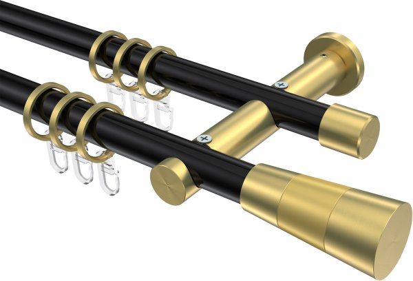 Gardinenstange Metall 20 mm Ø 2-läufig PLATON - Tanara Schwarz / Messing-Optik 100 cm