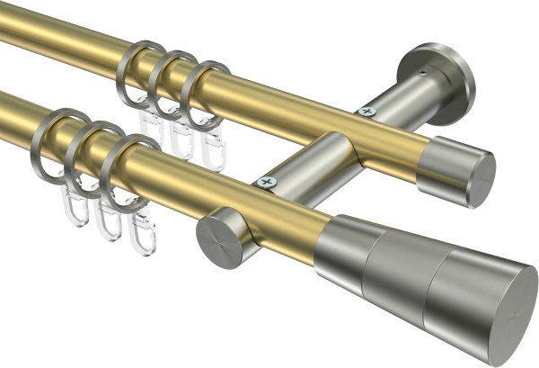 Gardinenstange Messing-Optik / Edelstahl-Optik 20 mm Ø 2-läufig PLATON - Tanara 100 cm