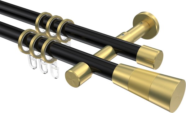 Gardinenstange Metall 20 mm Ø 2-läufig PRESTIGE - Tanara Schwarz / Messing-Optik 100 cm