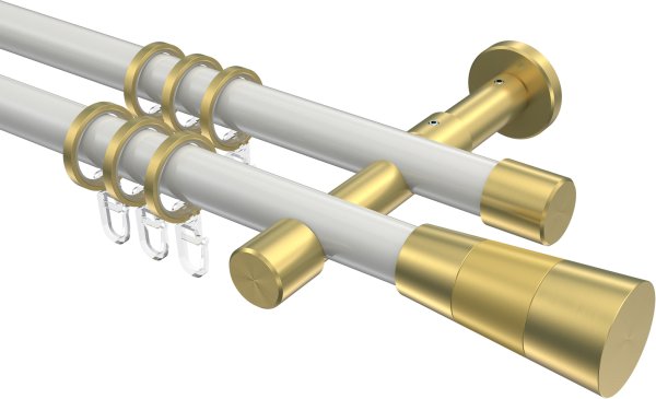 Gardinenstange Metall 20 mm Ø 2-läufig PRESTIGE - Tanara Weiß / Messing-Optik 100 cm