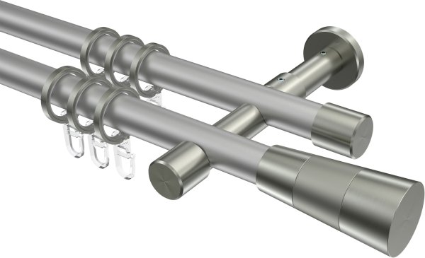 Gardinenstange Metall 20 mm Ø 2-läufig PRESTIGE - Tanara Silbergrau / Edelstahl-Optik 100 cm