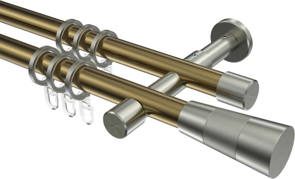 Gardinenstange Metall 20 mm Ø 2-läufig PRESTIGE - Tanara Messing Antik / Edelstahl-Optik 100 cm