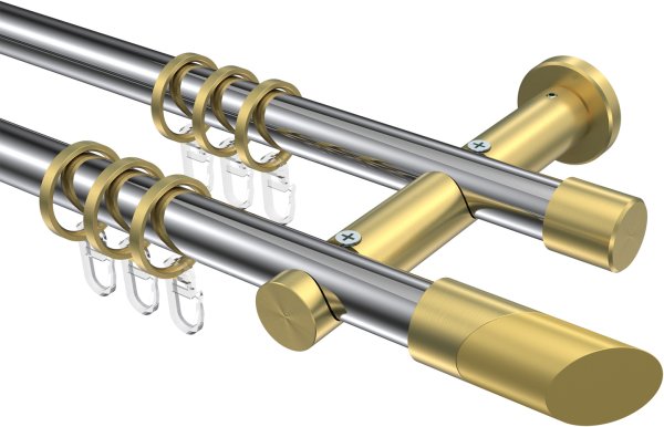 Gardinenstange Metall 20 mm Ø 2-läufig PLATON - Verano Chrom / Messing-Optik 100 cm