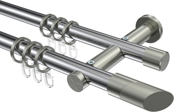 Gardinenstange Metall 20 mm Ø 2-läufig PLATON - Verano Chrom / Edelstahl-Optik 100 cm