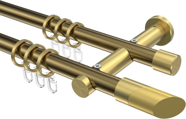 Gardinenstange Metall 20 mm Ø 2-läufig PLATON - Verano Messing Antik / Messing-Optik 100 cm