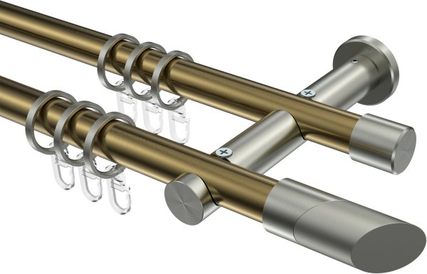 Gardinenstange Metall 20 mm Ø 2-läufig PLATON - Verano Messing Antik / Edelstahl-Optik 100 cm
