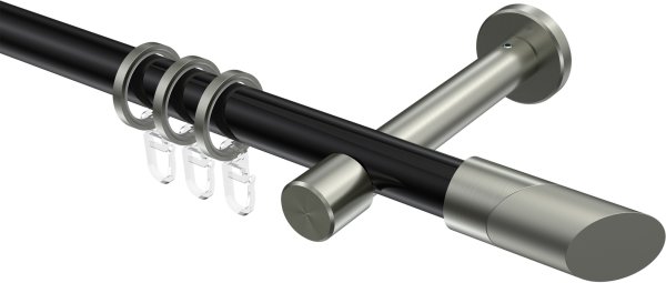 Gardinenstange Metall 20 mm Ø PRESTIGE - Verano Schwarz / Edelstahl-Optik 100 cm